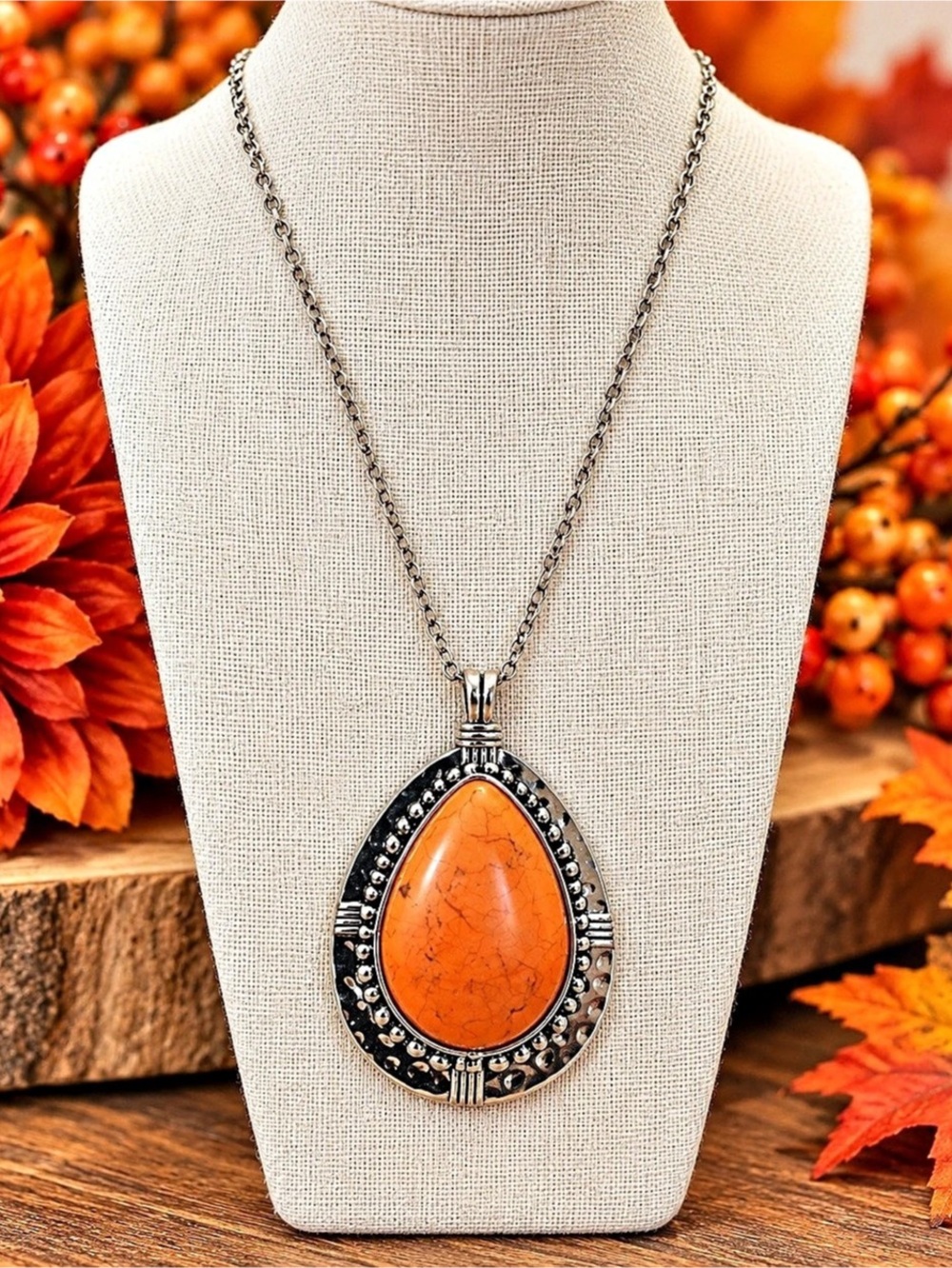 Orange Teardrop Pendant Necklace